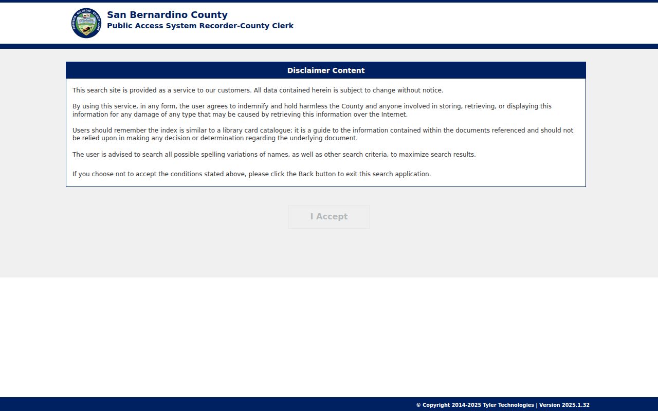 San Bernardino County people search in the recorder index