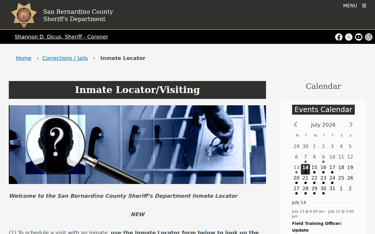 San Bernardino County people search using Sheriff inmate records
