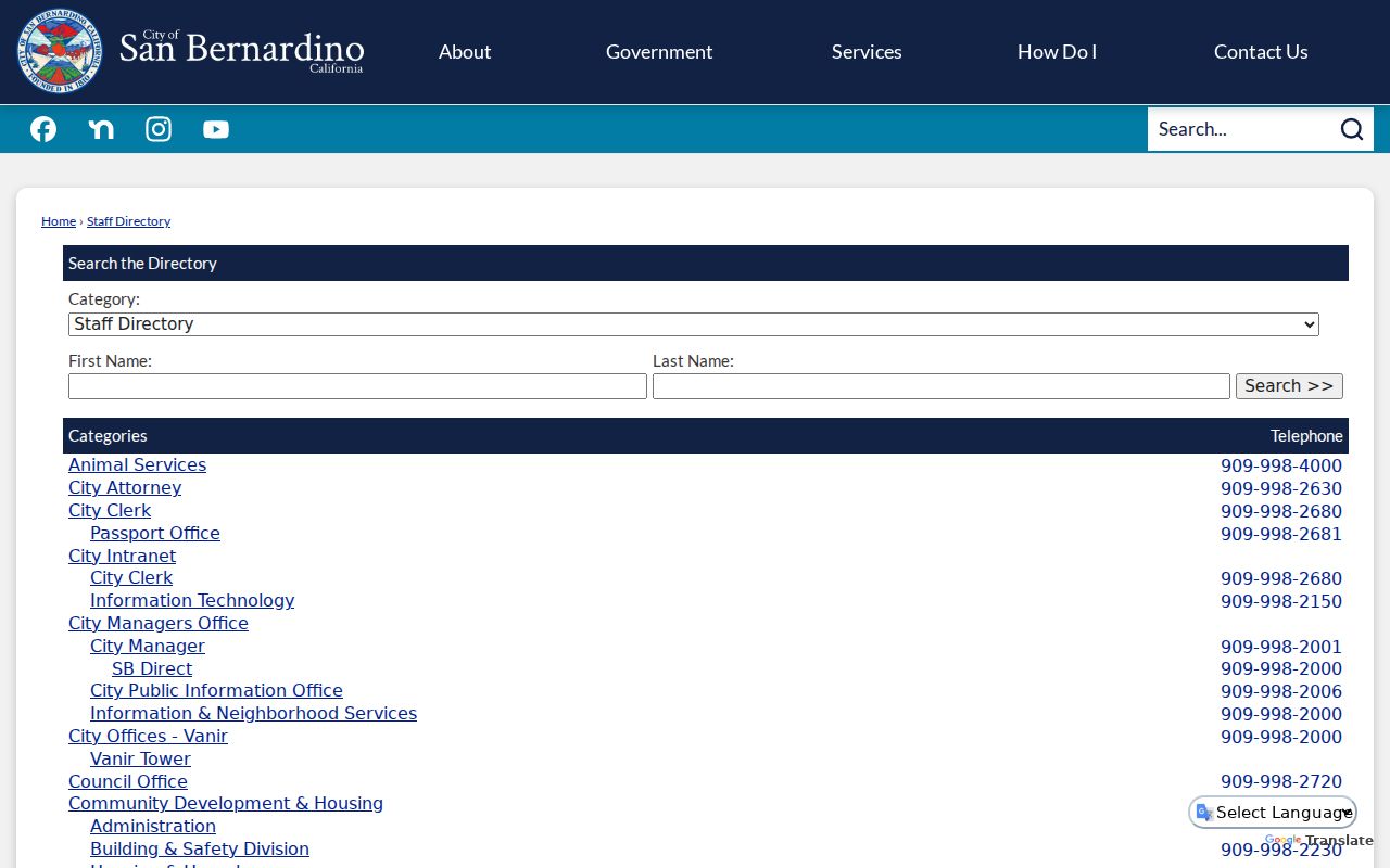 San Bernardino County people directories city staff search