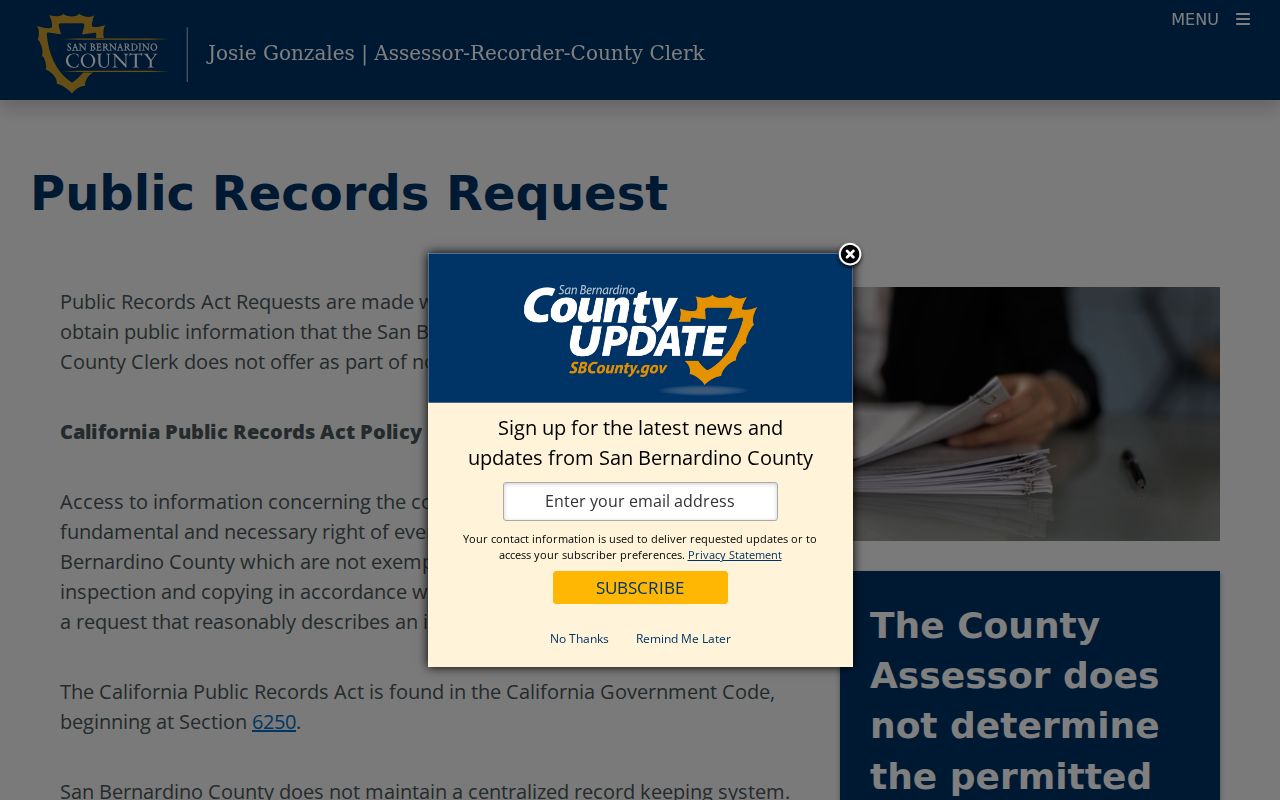 San Bernardino County public records ARC request instructions