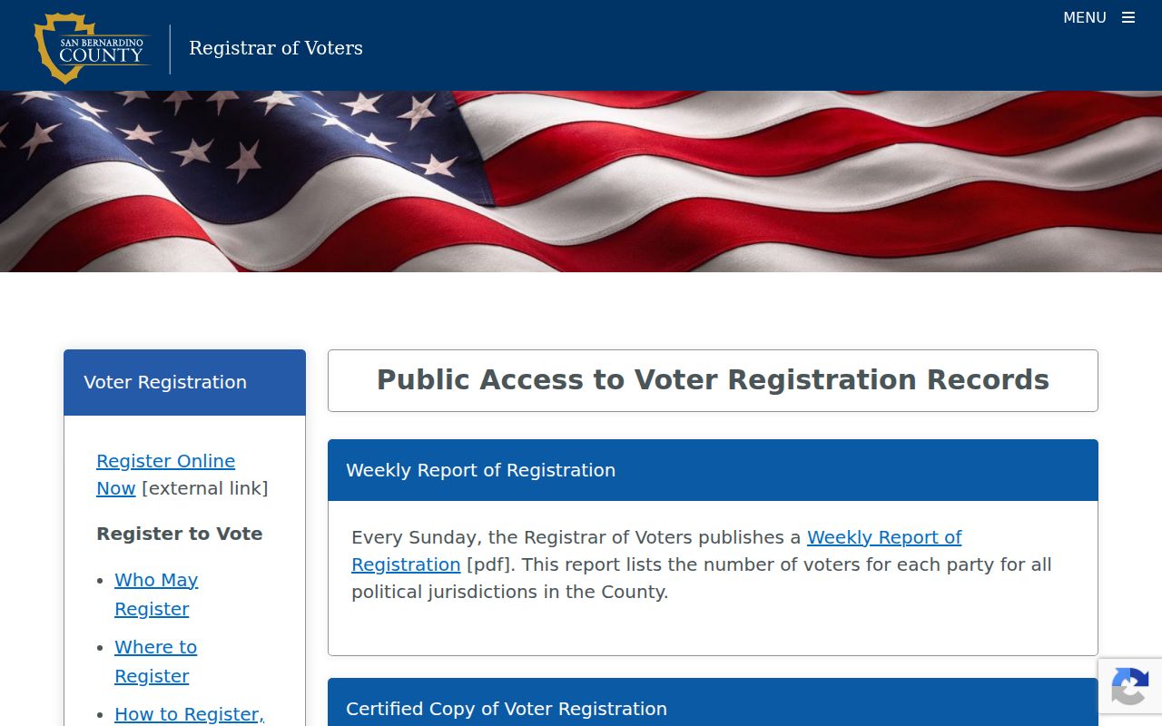 San Bernardino County voter registration records access and voter-file options